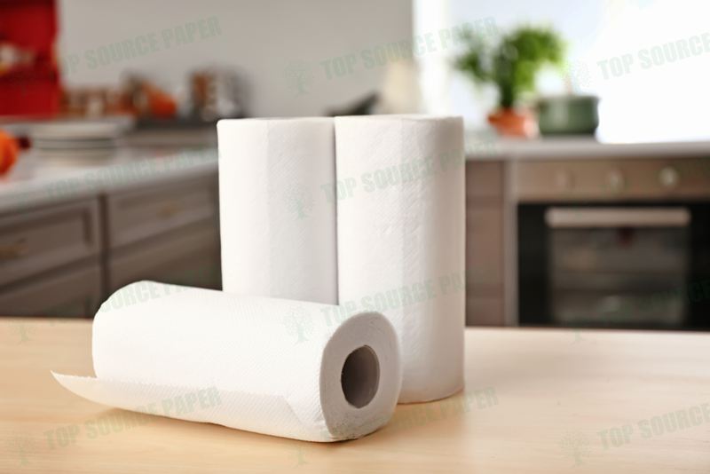 Pack of high-absorbency kitchen paper towels in a kitchen setting