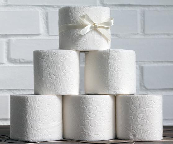 High-quality private label toilet paper rolls stacked