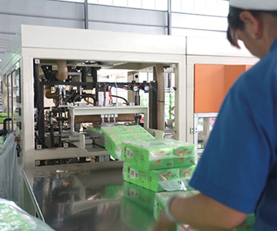 Modern toilet paper production line with machinery manufacturing rolls