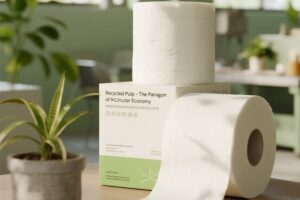 Recycled pulp paper product symbolizing the circular economy for sustainable manufacturing