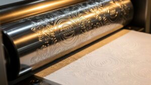 Close-up of custom embossed toilet paper roll with textured pattern