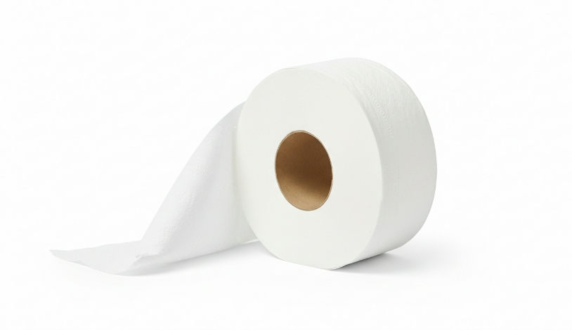 Stack of jumbo roll toilet paper with customizable packaging for private labeling