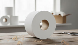 Stack of high-quality commercial paper rolls in a warehouse setting