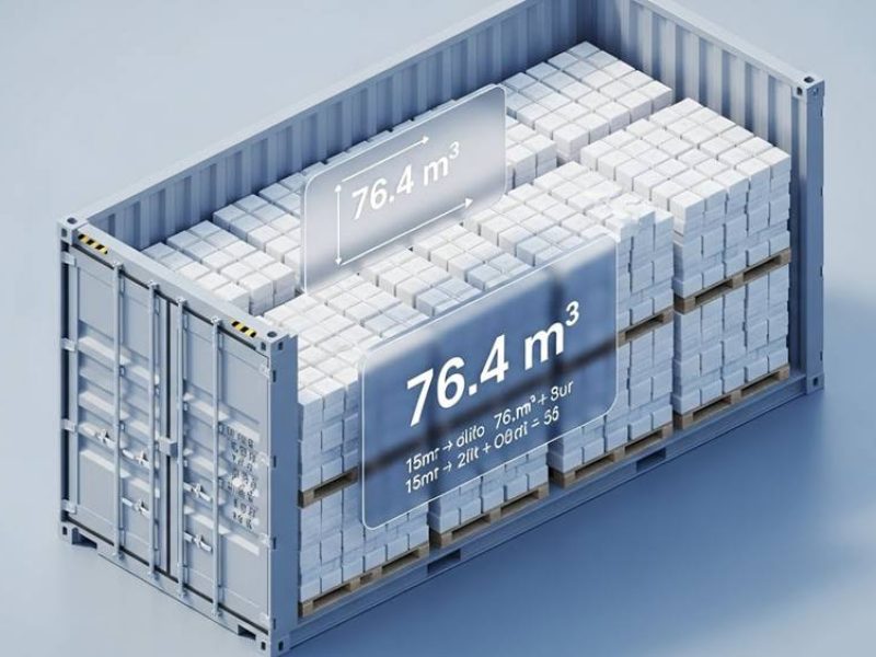 0HQ shipping container packed perfectly with white tissue paper pallets