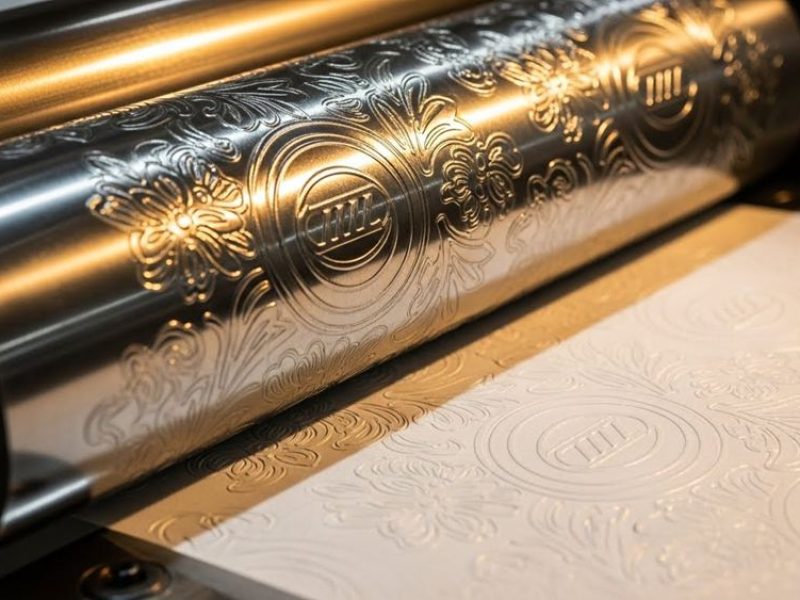 Close-up of custom embossed toilet paper roll with textured pattern