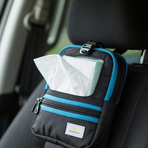 Portable tissues stored in a car with a visor clip