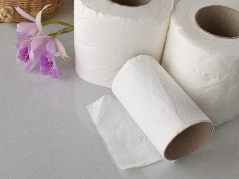 White,Toilet,Paper,Roll,On,Tiles.