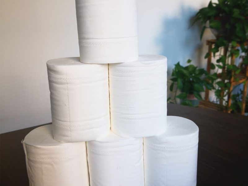 High-quality 2-ply toilet paper roll made from virgin wood pulp