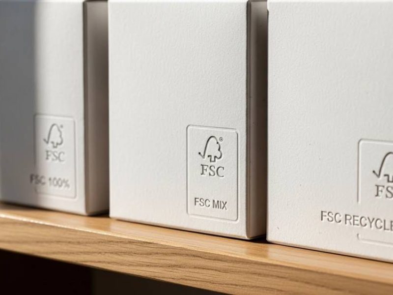 a clearly embossed FSC label (100%, Mix, Recycled) visible