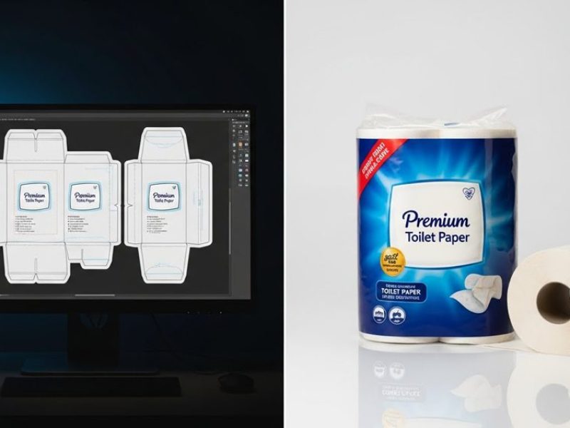 a high-end monitor vs. the finished premium toilet paper roll in glossy BOPP packaging