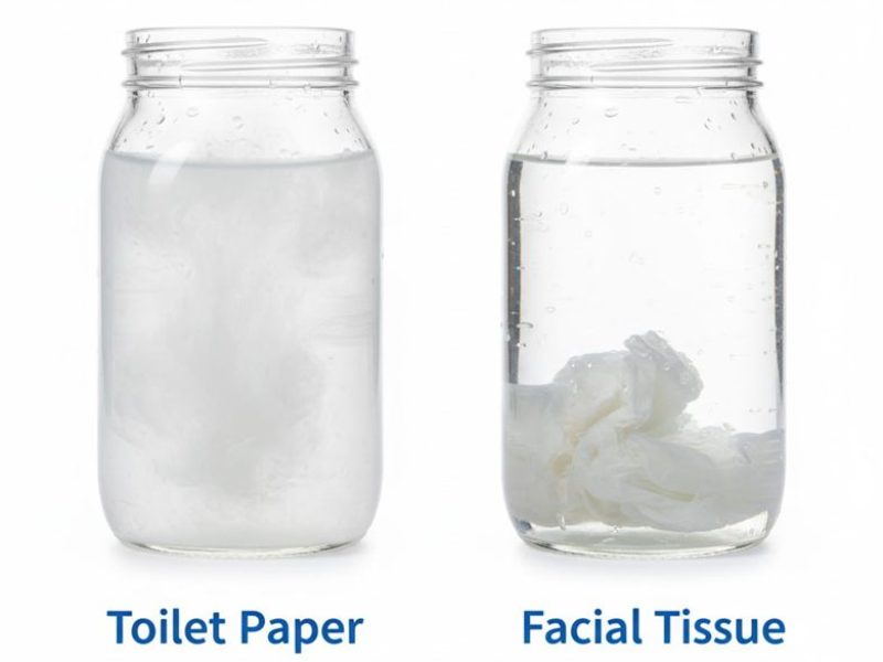 Variety of toilet paper rolls and facial tissues side by side, showing different ply and packaging