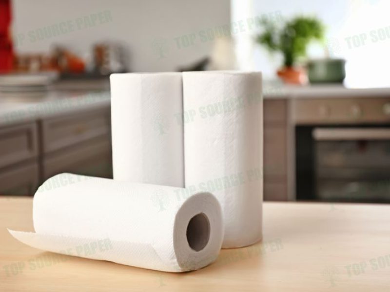 Pack of high-absorbency kitchen paper towels in a kitchen setting