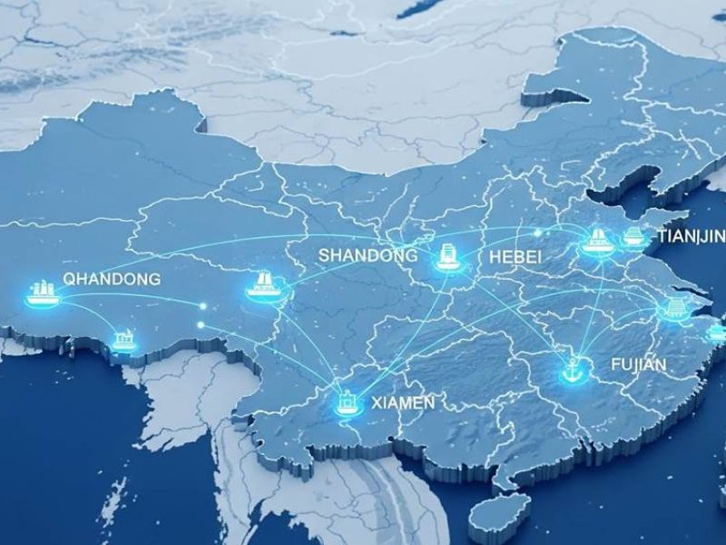 map of China, focusing on the Eastern and Northern coastal provinces