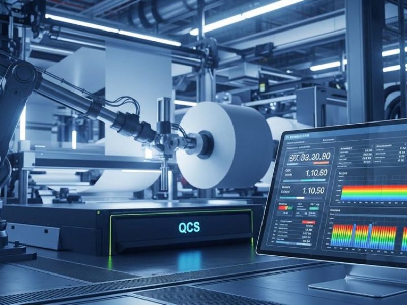 paper mill production line showing a high-speed Quality Control System