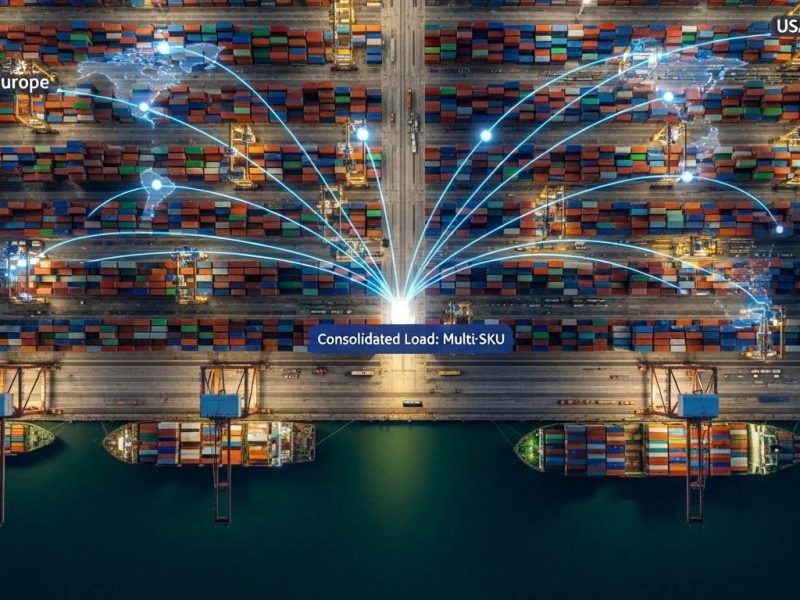 shipping containers stacked in a pattern