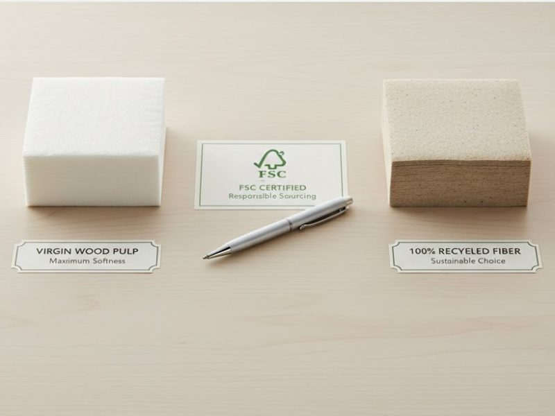 Assorted rolls of soft toilet paper made from 100% virgin wood pulp