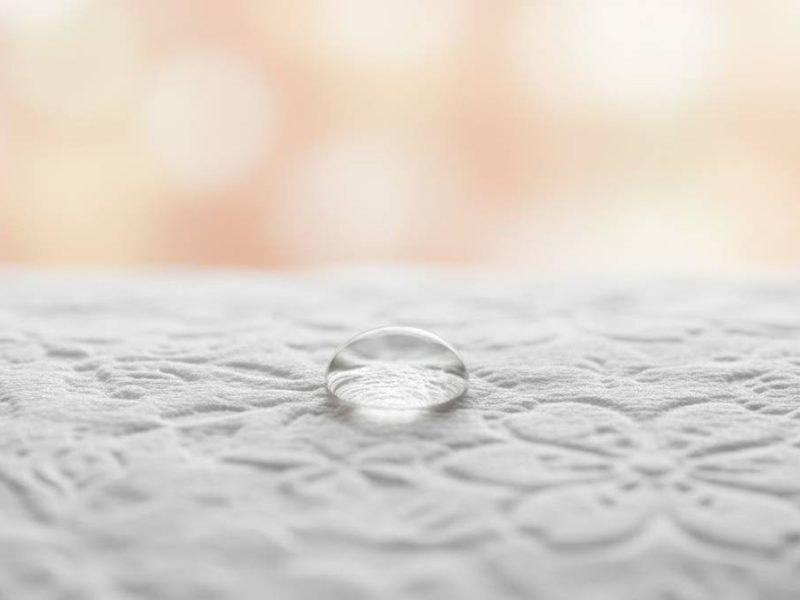 Close-up of a soft, delicately embossed facial tissue with a water droplet resting on its surface