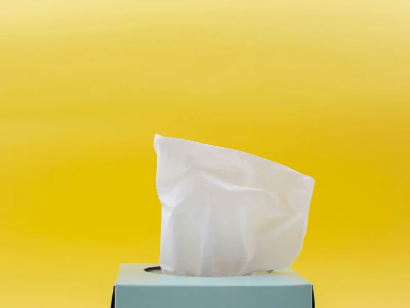 white tissue paper in blue box